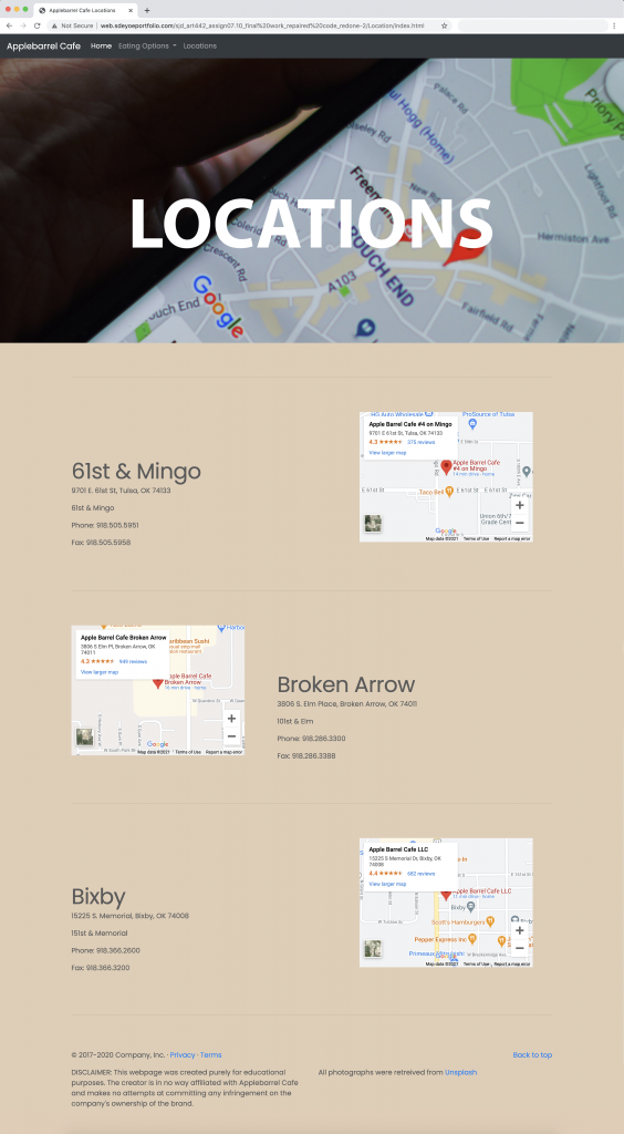 restaurant web page_locations