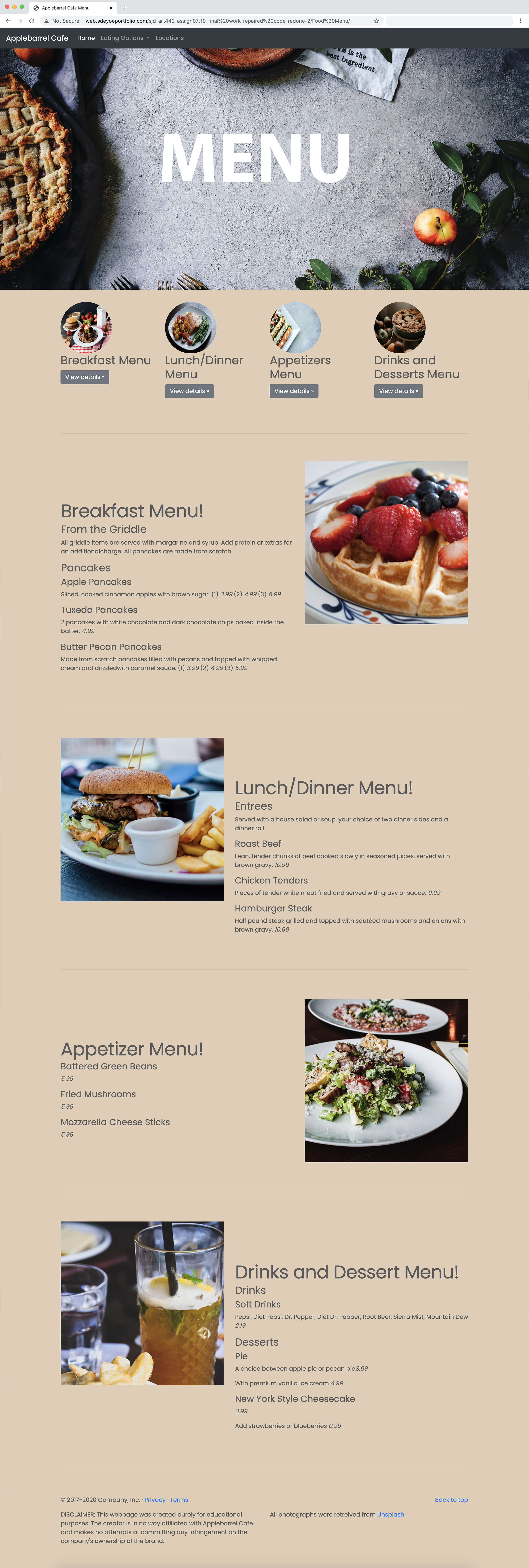 restaurant web page_menu